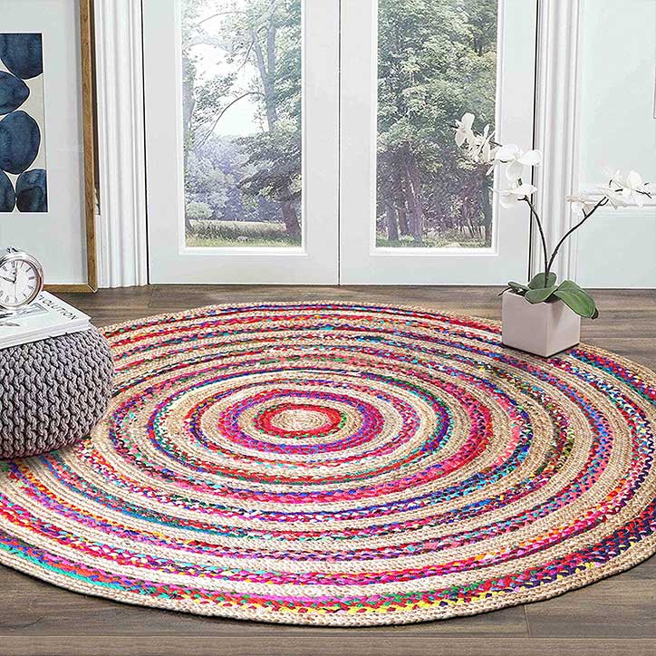 Jute Cotton Bohemian Braided Round 90 CM Hand Woven Floor Carpet Area Rug Carpet 